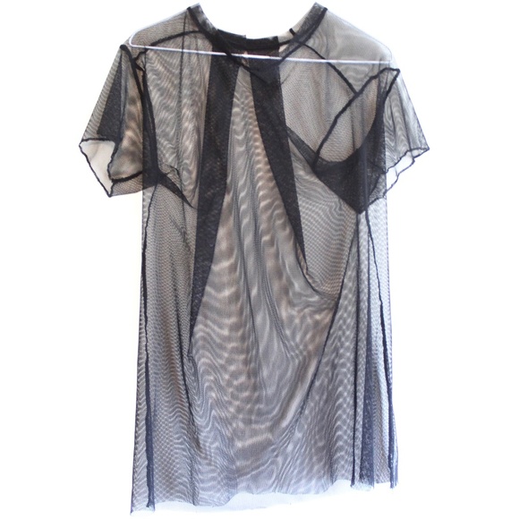 Short-sleeve Black Mesh Cover-up Dress - Picture 1 of 3